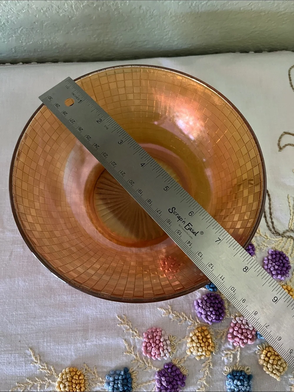 Hazel Atlas Amber Marigold Glass Berry Bowl Diamond Point Column Pattern UV